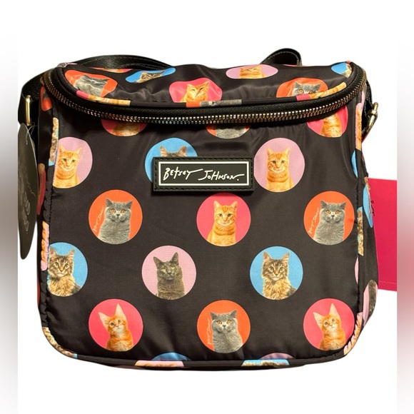 NWT•Betsey Johnson Polkadot Cats Cubed insulated lunch bag - Picture 1 of 10